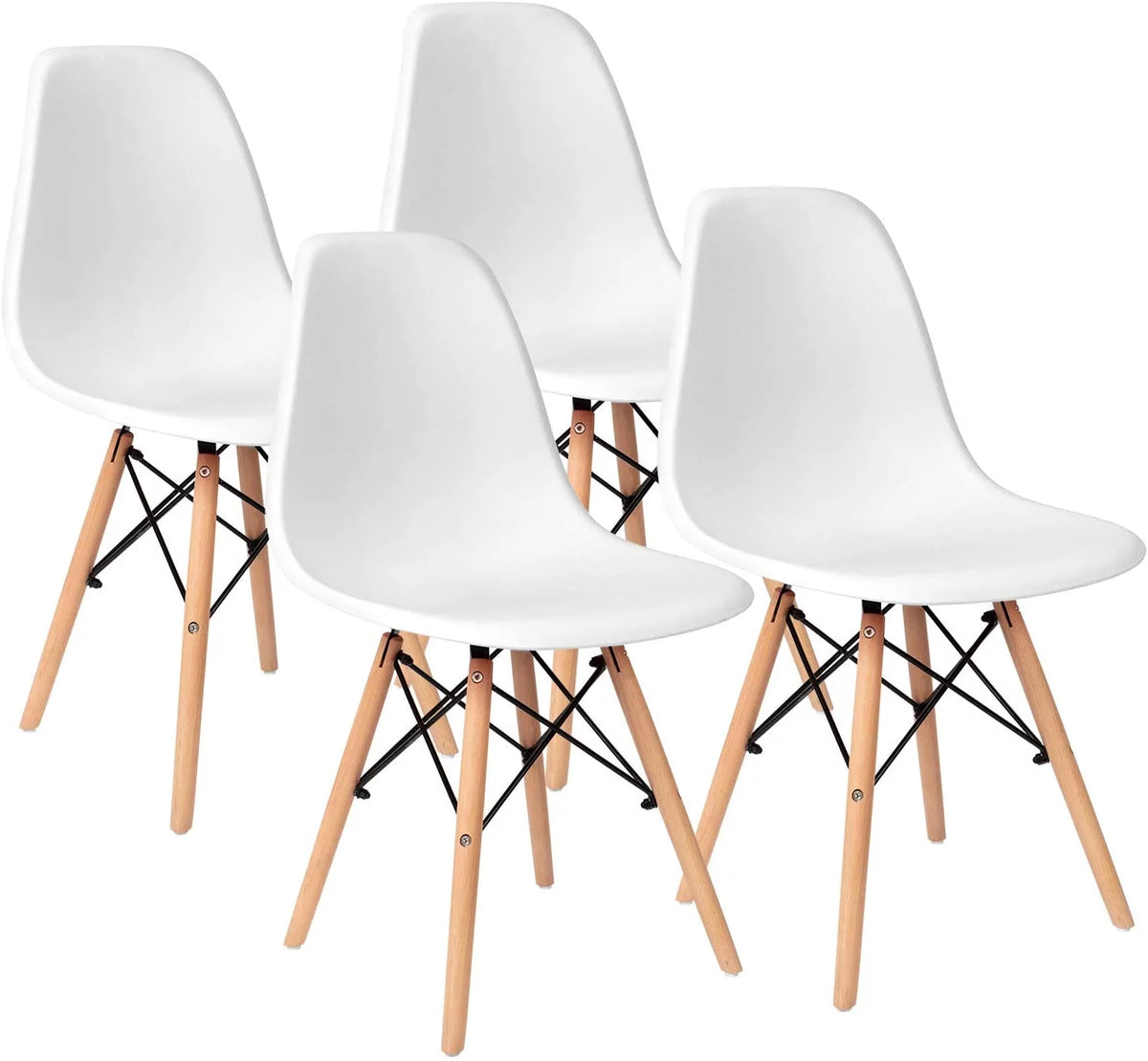 White Mid Century Modern Plastic Side Chairs Set of 4 O5299