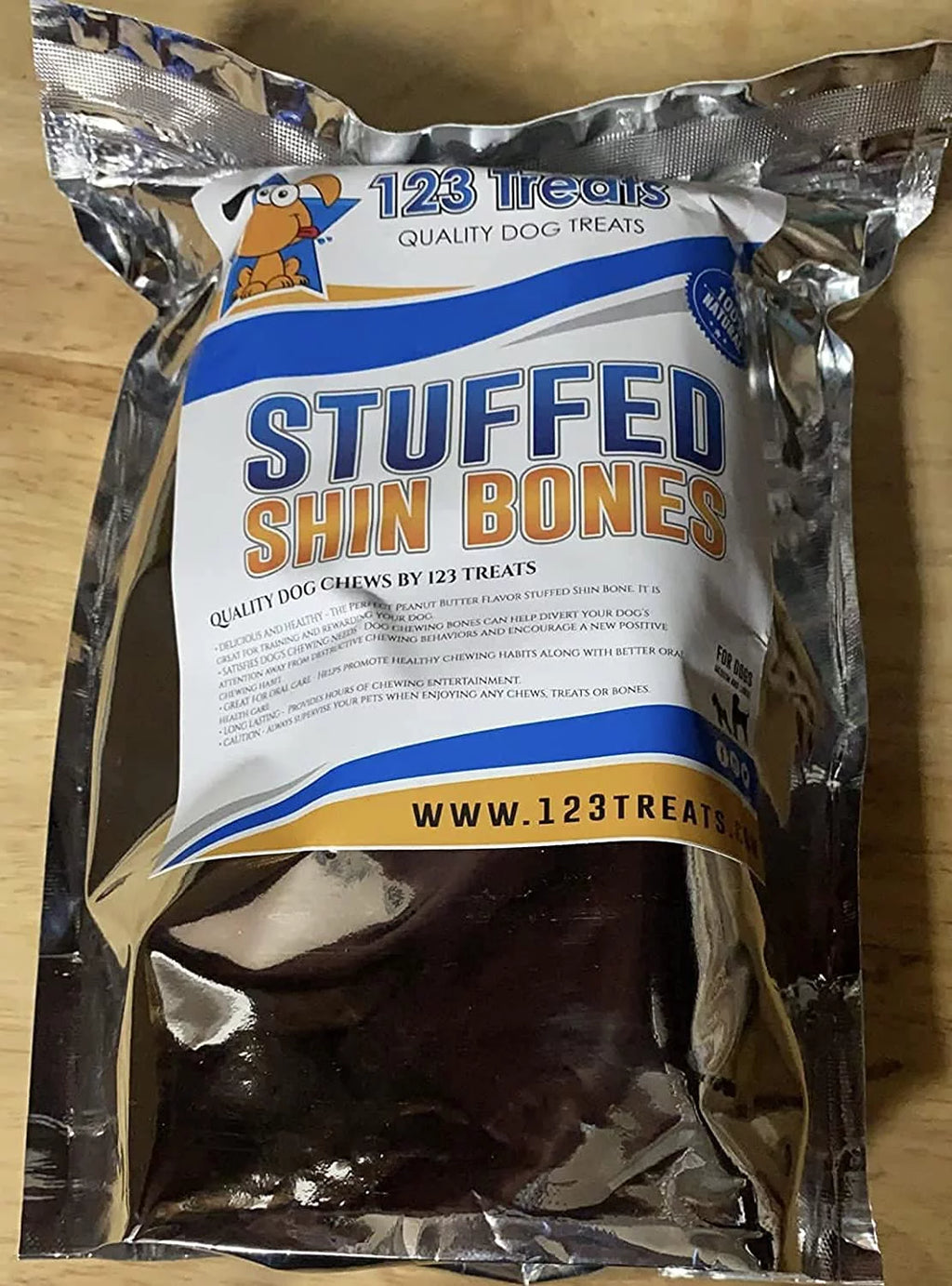 Peanut Butter Flavor Stuffed Shin Bones Dog Chews 4 Count Y8699