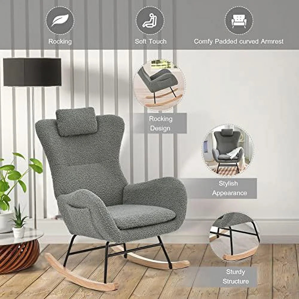 Beige Upholstered Rocking Chair with Padded Seat B93359