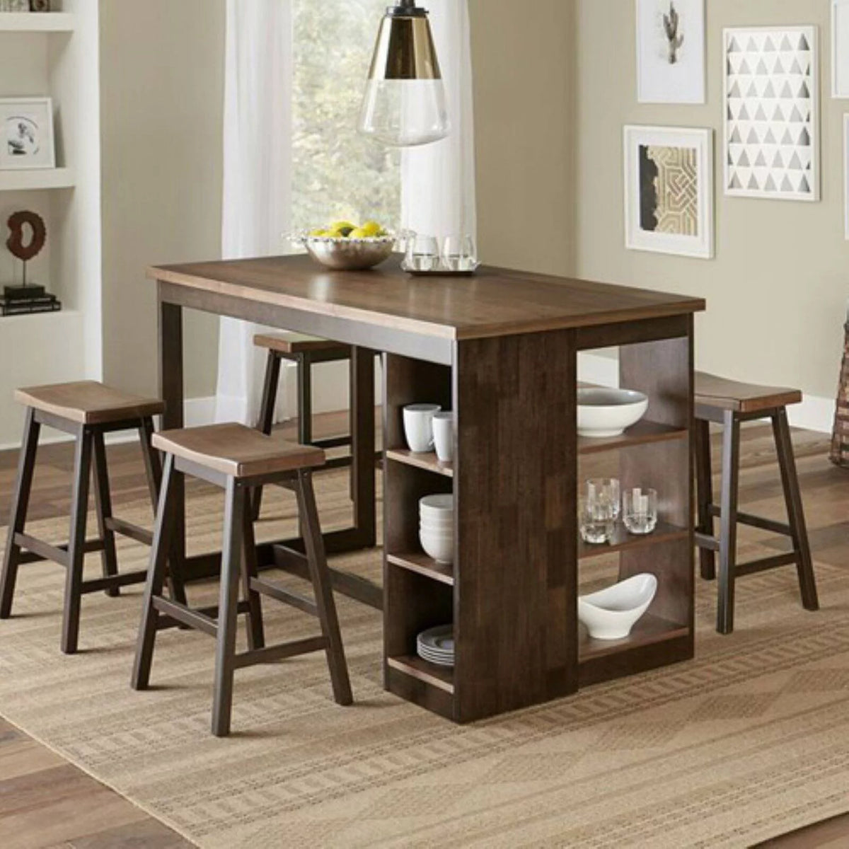 Wood Counter Storage Table in Walnut Brown K811