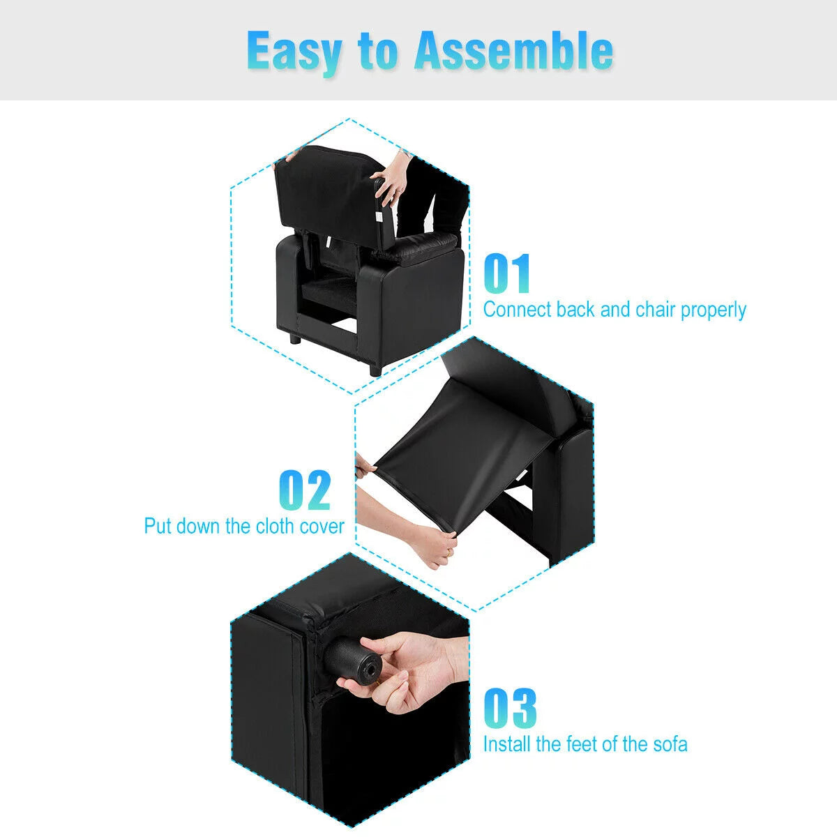 Padded Kids Sofa Armchair with Storage Arm Black F25380