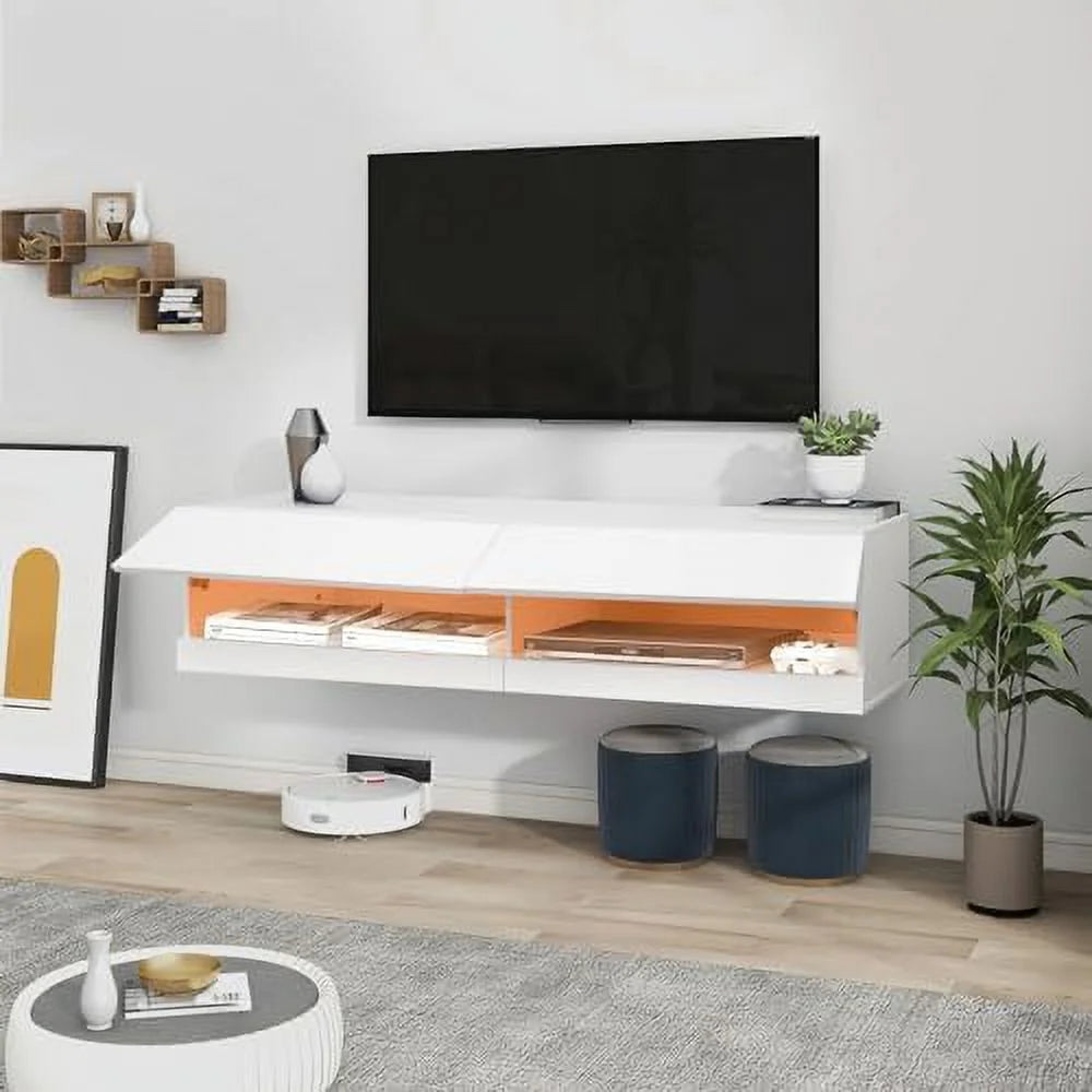 60" Floating TV Stand Wall Mounted TV Cabinet with 3 Open Compartments Brown V70084