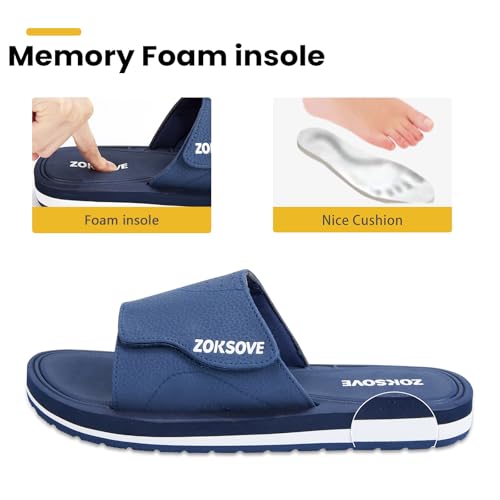 Black Adjustable Slip On Open Toe Memory Foam Slide Sandals H301
