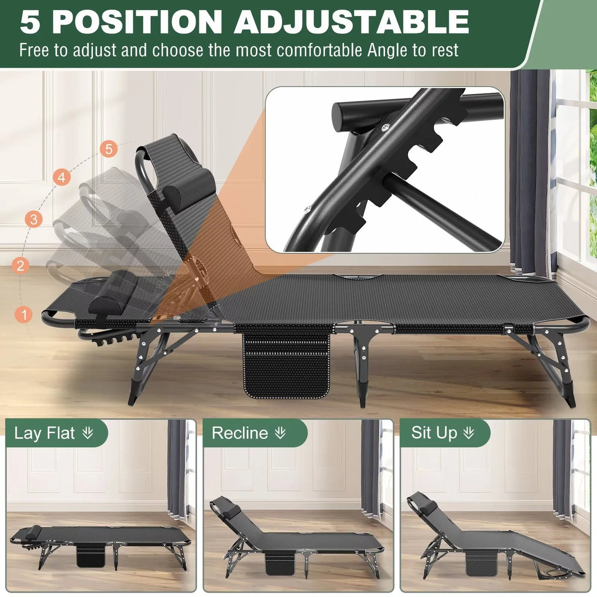 Portable Folding Lounge Chair Adjustable 4-Position with Pillow D739