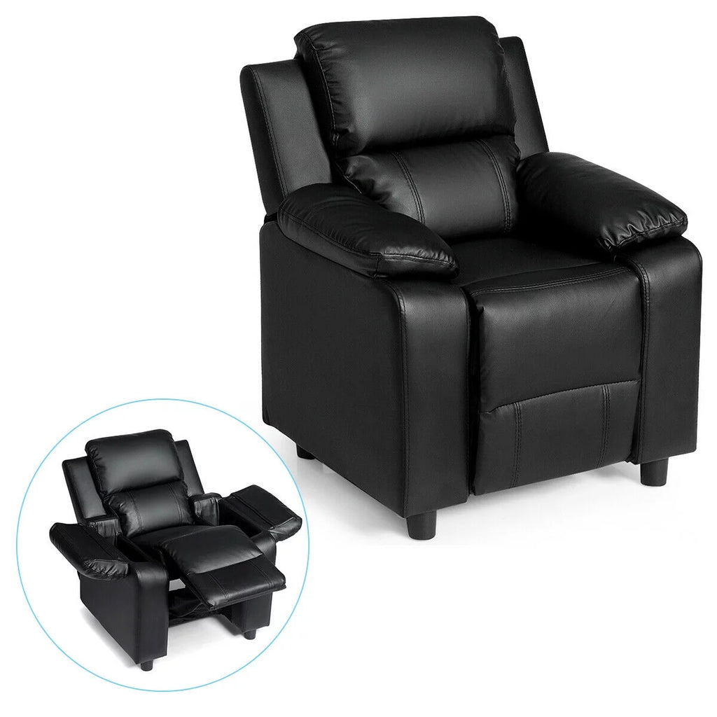Padded Kids Sofa Armchair with Storage Arm Black F25380