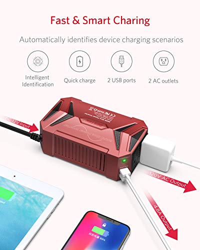 300W Pure Sine Wave Power Inverter Car Adapter DC 12V to AC 110V with Dual USB Ports K622662