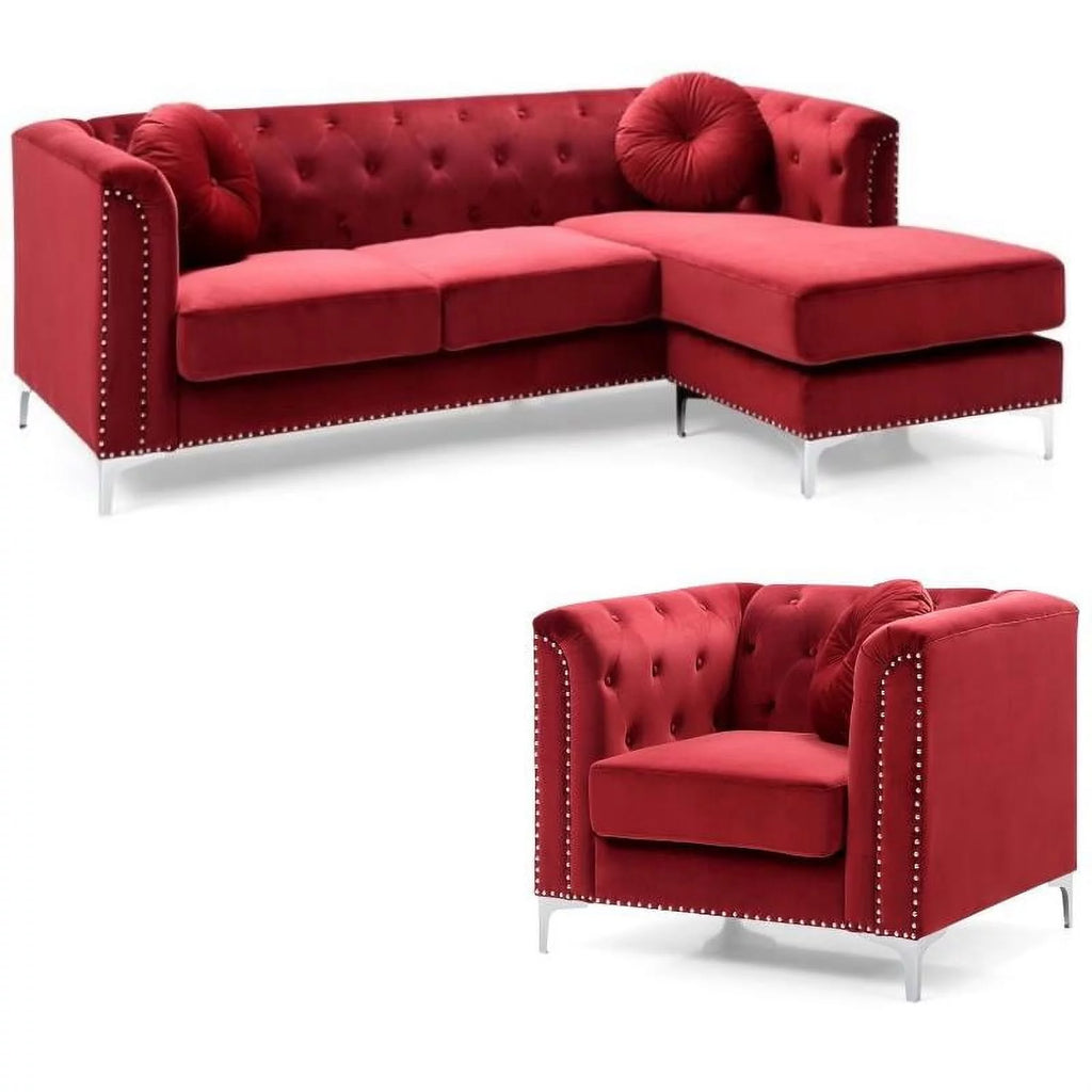 Velvet Sofa Chaise and Chair 2-Piece Set U888