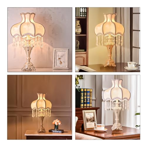 Victorian Fabric Table Lamp with Fringe Beaded Lampshade W51602