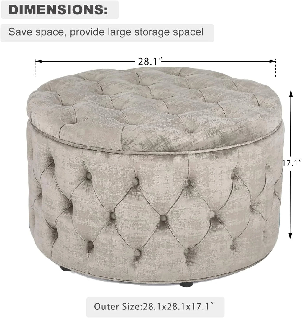 28 Inch Round Velvet Storage Ottoman D517