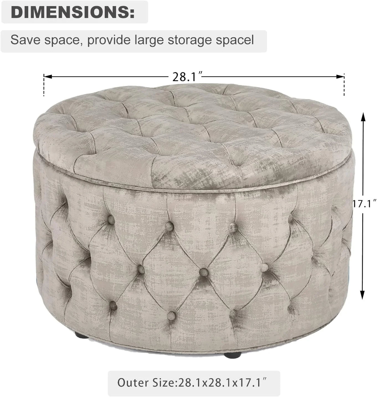 28 Inch Round Velvet Storage Ottoman D517