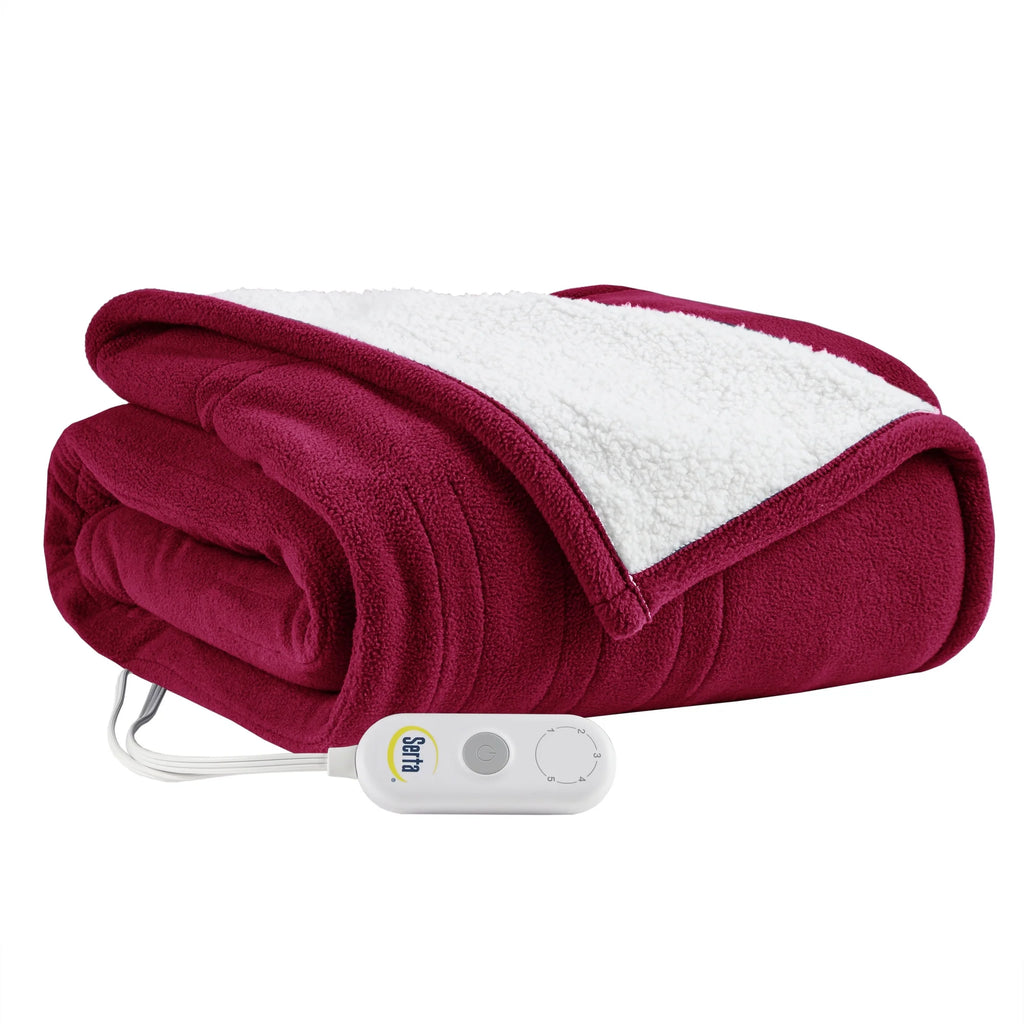 Berry Red Reversible Fleece to Sherpa Throw I6118