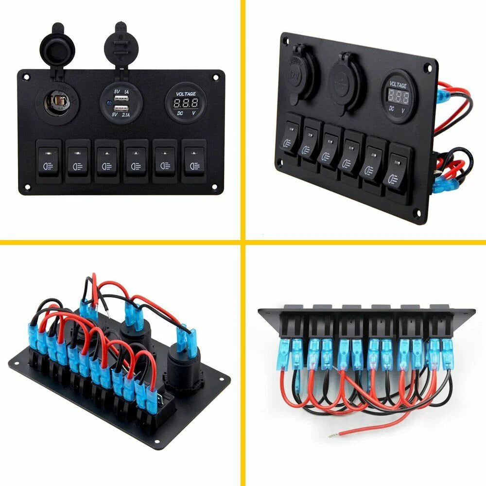 6 Gang Blue LED Rocker Switch Panel N518244
