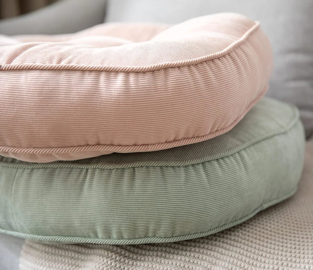 Pink 22x22 Inch Corduroy Round Tufted Floor Cushion Q7279
