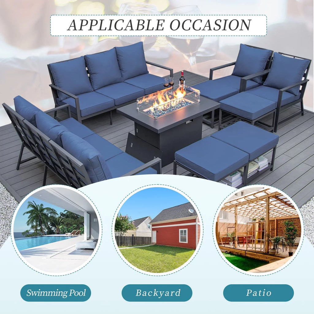 13 Pcs Aluminum Patio Furniture with Fire Pit M833341