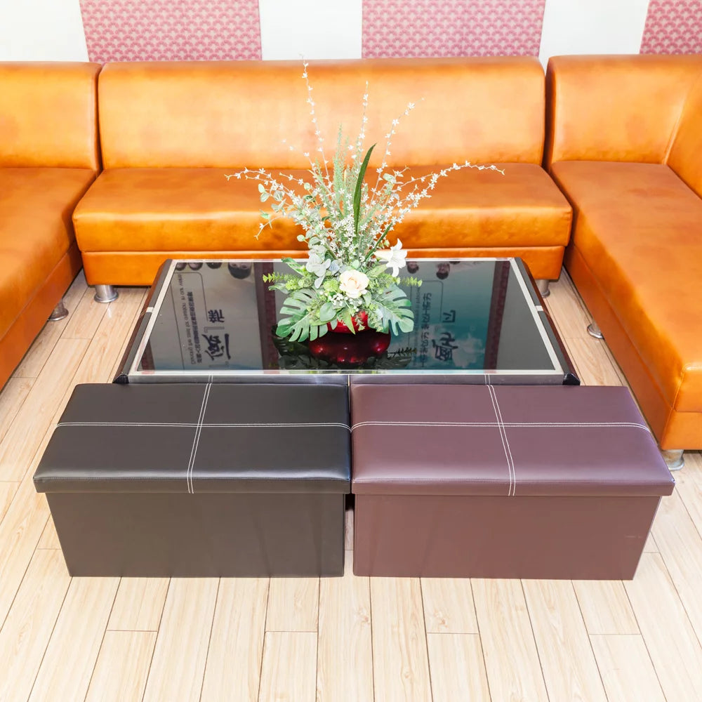 Brown Foldable Storage Ottoman Footstool G9157