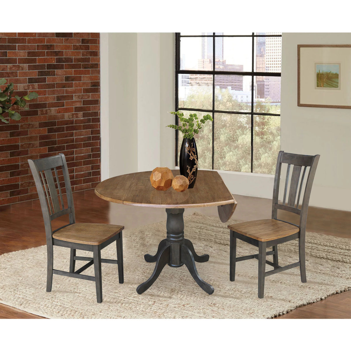 42" Wood Drop Leaf Table with 2 Side Chairs 3 Piece Set S392