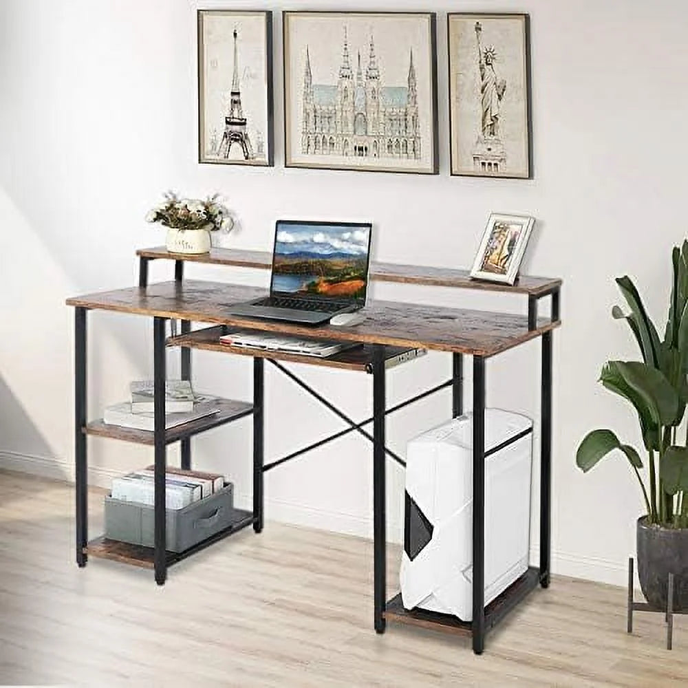 Computer Desk with Keyboard Tray, Hutch, Bookshelf, CPU Stand, Monitor Stand K316