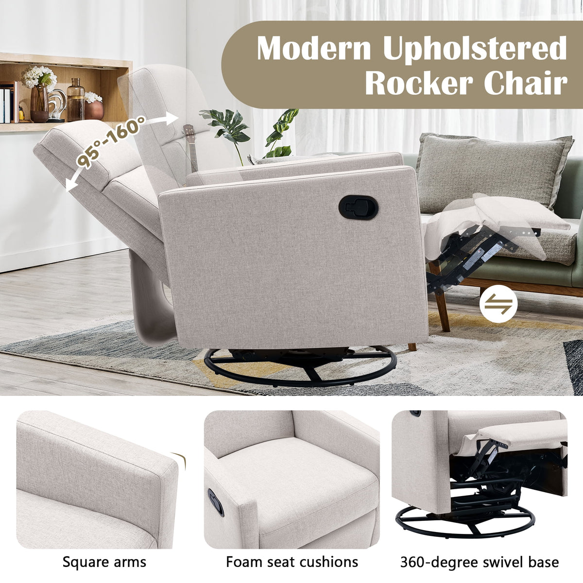 Tan Upholstered Swivel Recliner Chair A562034