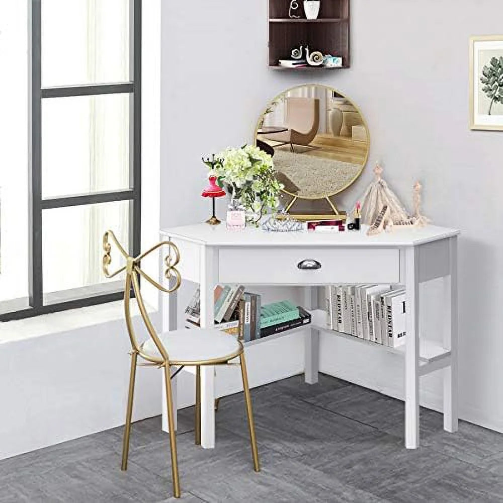 White Corner Desk with Drawers and Shelves Q501111
