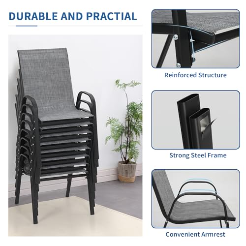 Set of 6 Stackable Textilene Patio Chairs with Armrests S3060