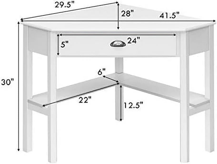 White Corner Desk with Drawers and Shelves Q501111