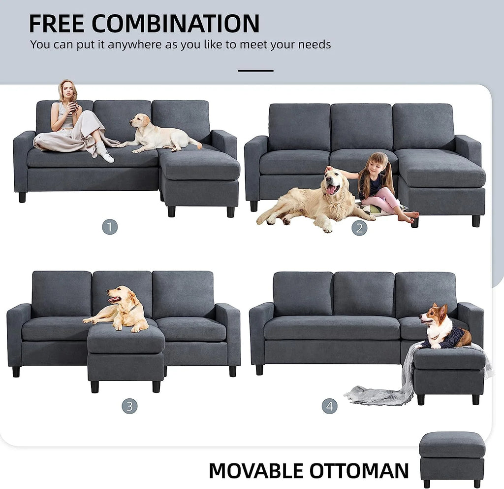 Dark Grey L-Shaped Convertible Sectional Sofa A2500