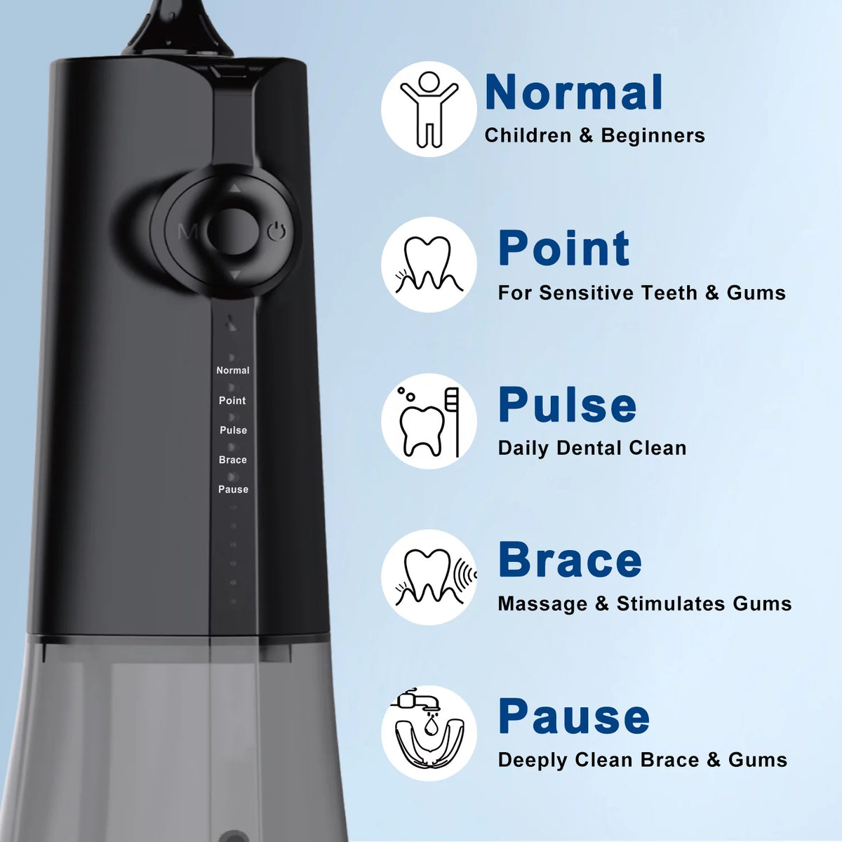 Cordless Water Flosser 5 Modes 8 Tips 300 ML Black Y5971