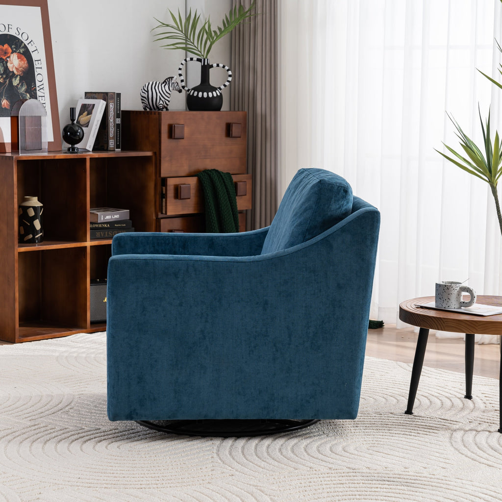 Large Navy Blue Linen Fabric Swivel Armchair J768