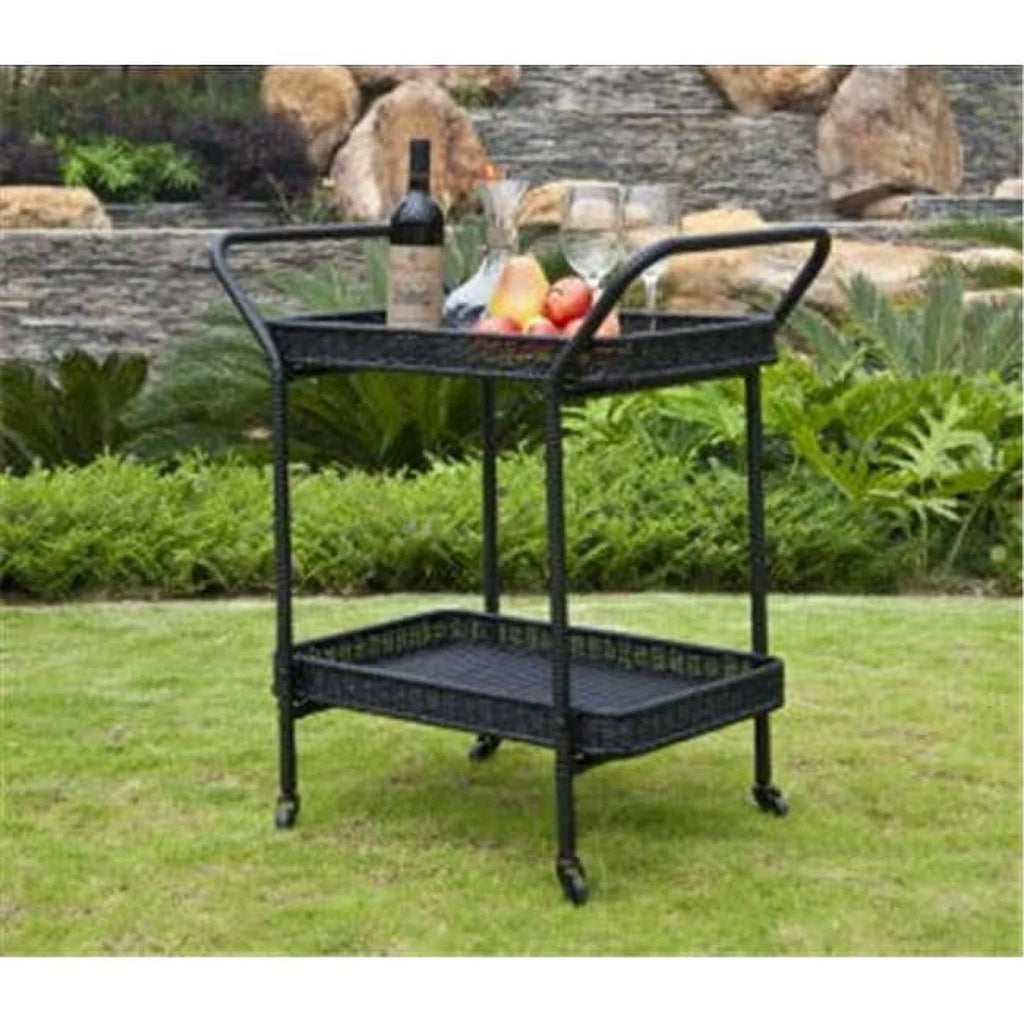 Black Wicker Patio Serving Cart B454