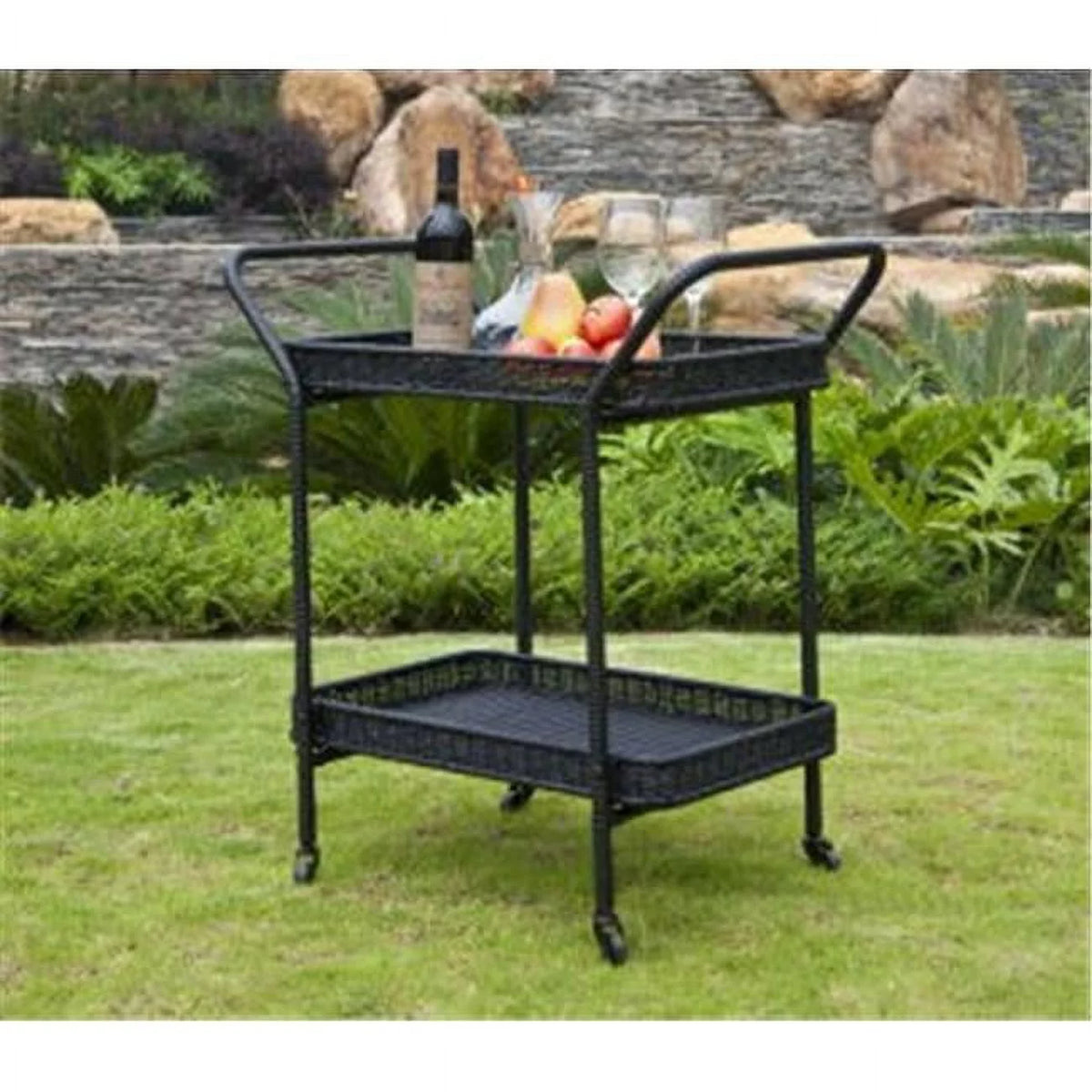 Black Wicker Patio Serving Cart B454