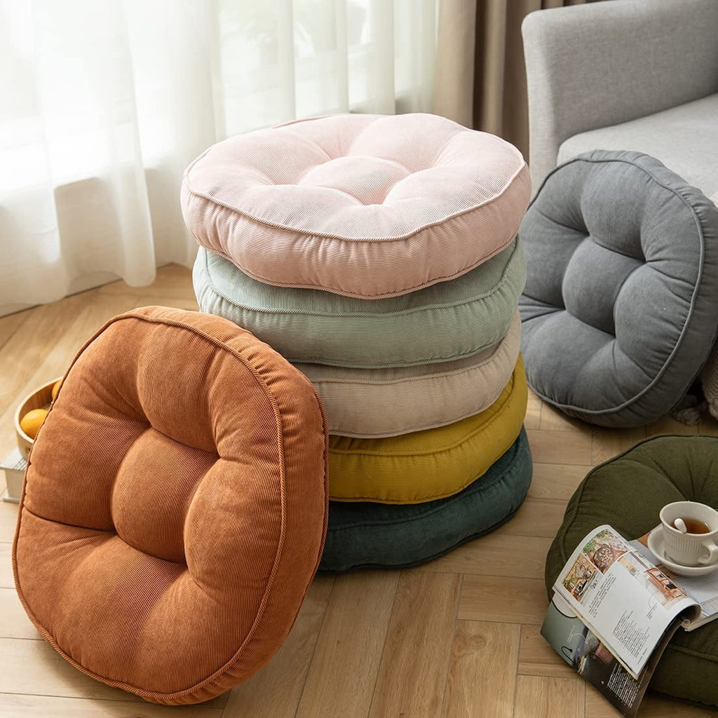 Pink 22x22 Inch Corduroy Round Tufted Floor Cushion Q7279