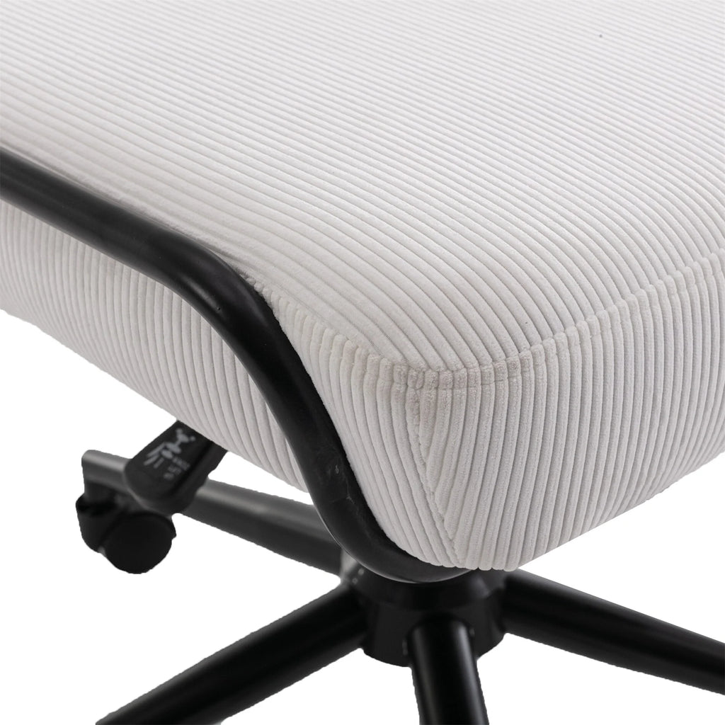 White Corduroy Swivel Chair with Wheels P74517