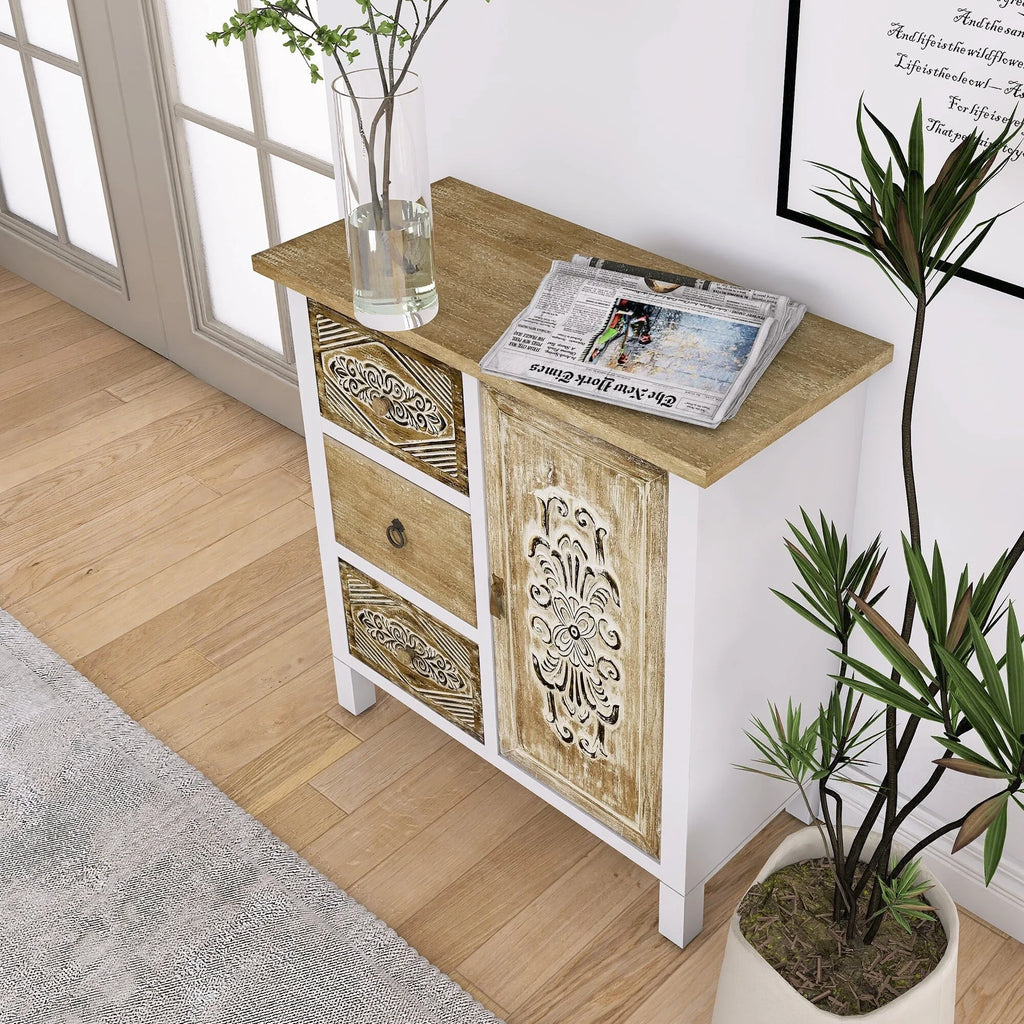 White Washed Wood 1-Door Accent Cabinet B244