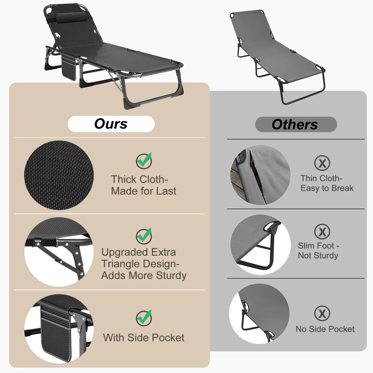 Portable Folding Lounge Chair Adjustable 4-Position with Pillow D739
