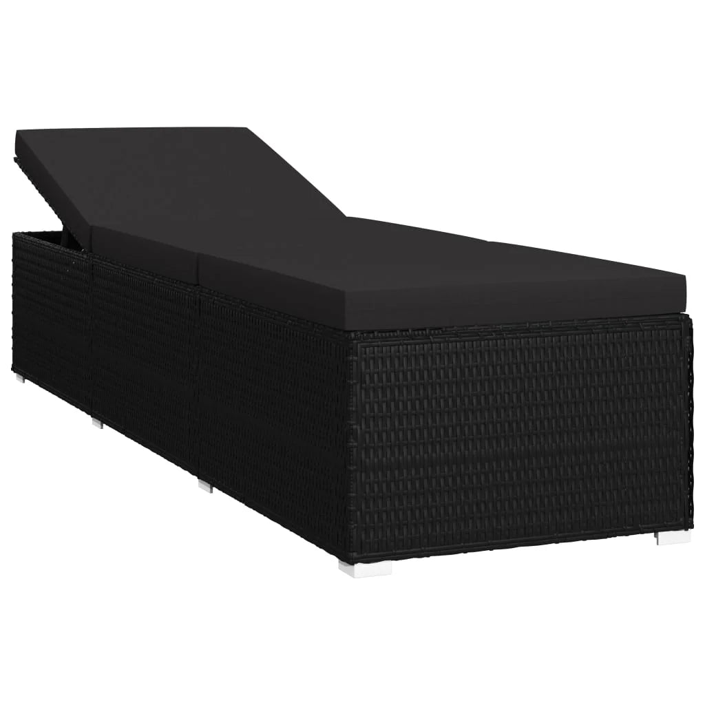 Black Poly Rattan Sun Lounger with Cushion V83577