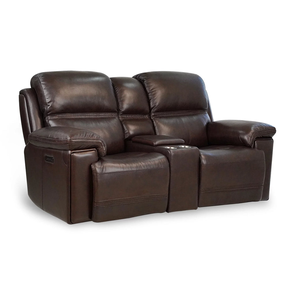 Top Grain Leather Power Reclining Loveseat with Console G5299