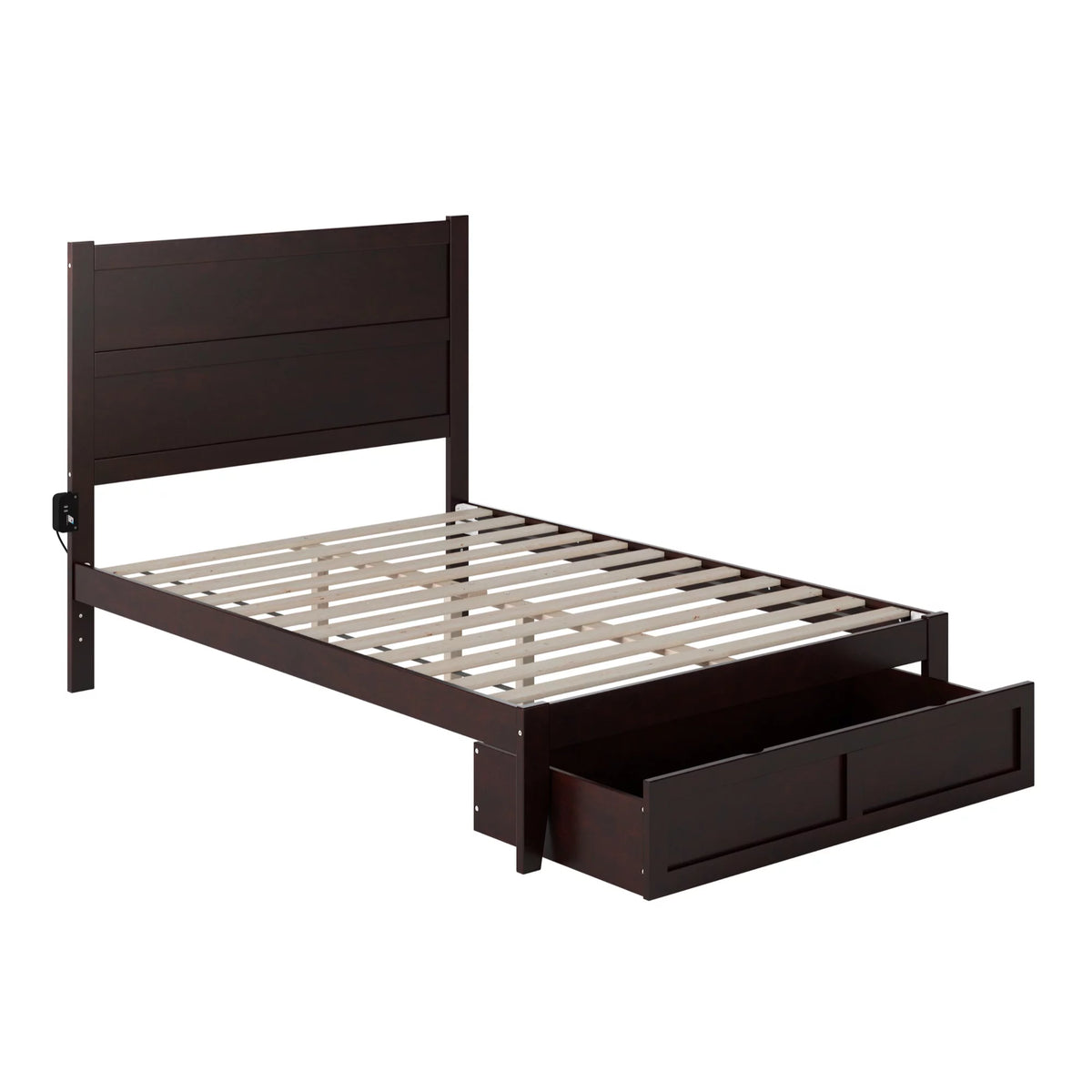 Solid Wood Platform Bed with Foot Drawer Storage, Espresso Full Size B514