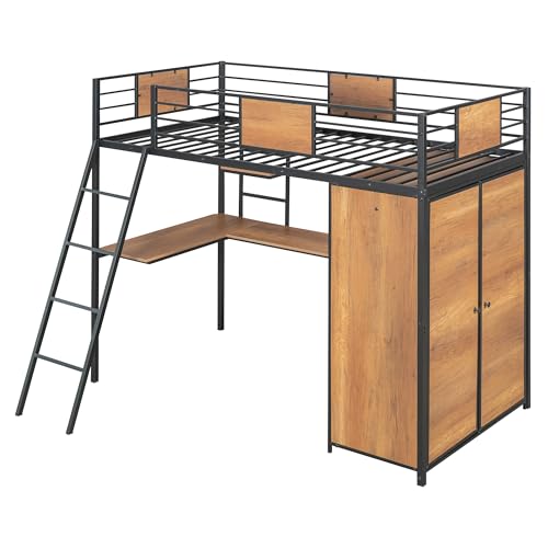 Black Twin Loft Bed with Desk and Storage U482