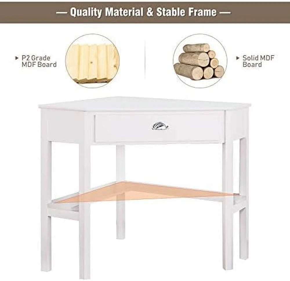 White Corner Desk with Drawers and Shelves Q501111