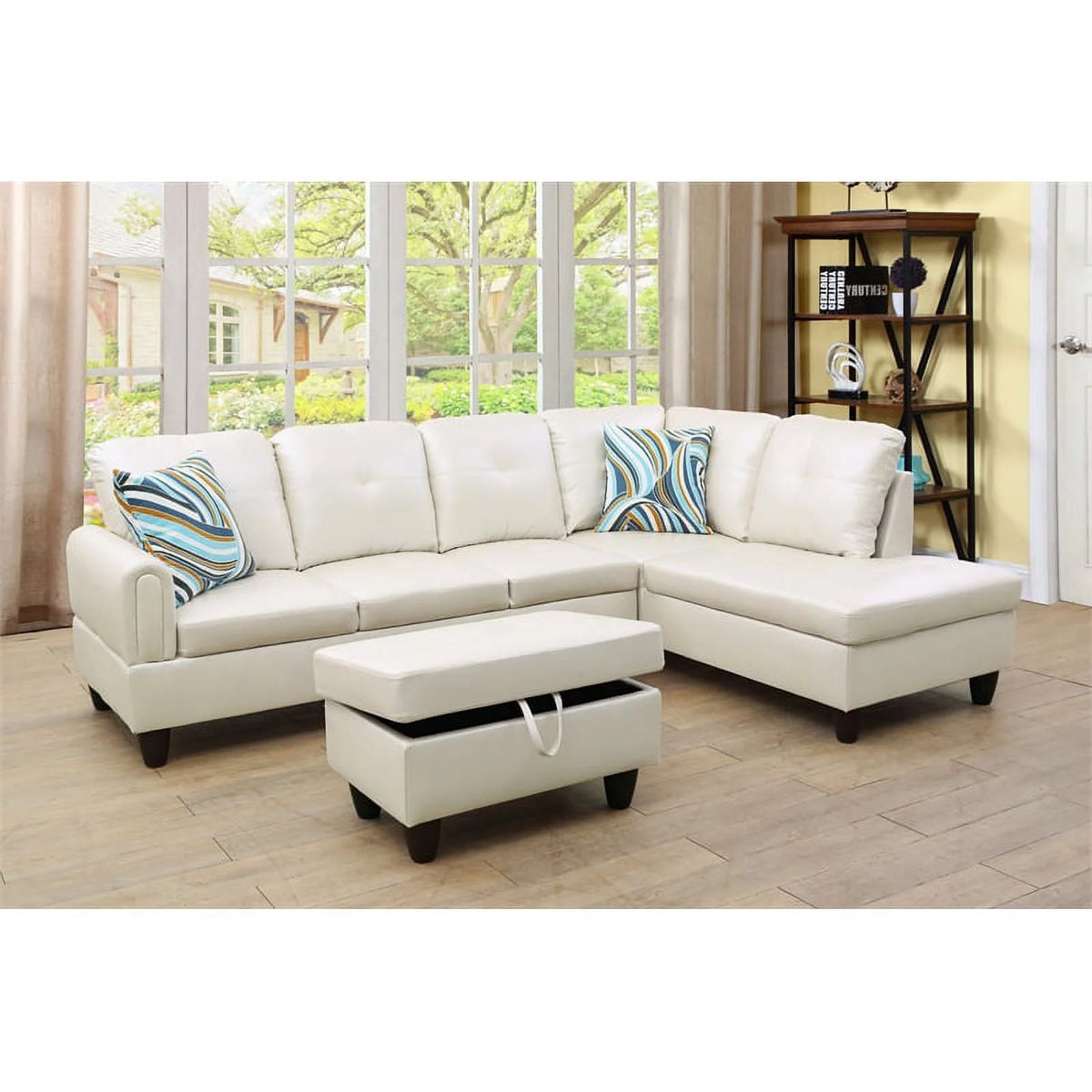 Off White 3PC Sectional with Ottoman I72532