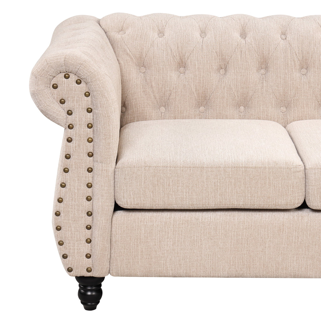 3 Seater Button Tufted Upholstered Sofa with Rolled Arms R51445
