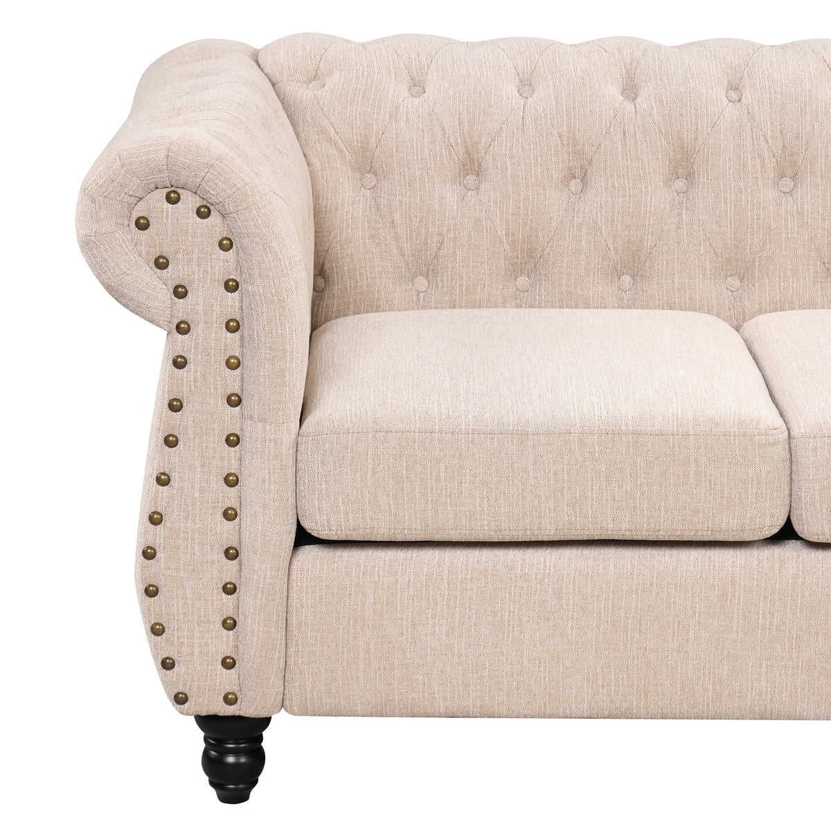 3 Seater Button Tufted Upholstered Sofa with Rolled Arms R51445