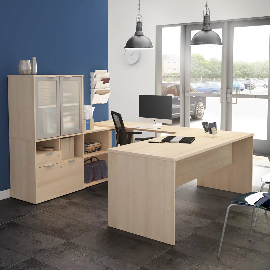 U Shape Computer Desk with Hutch X240