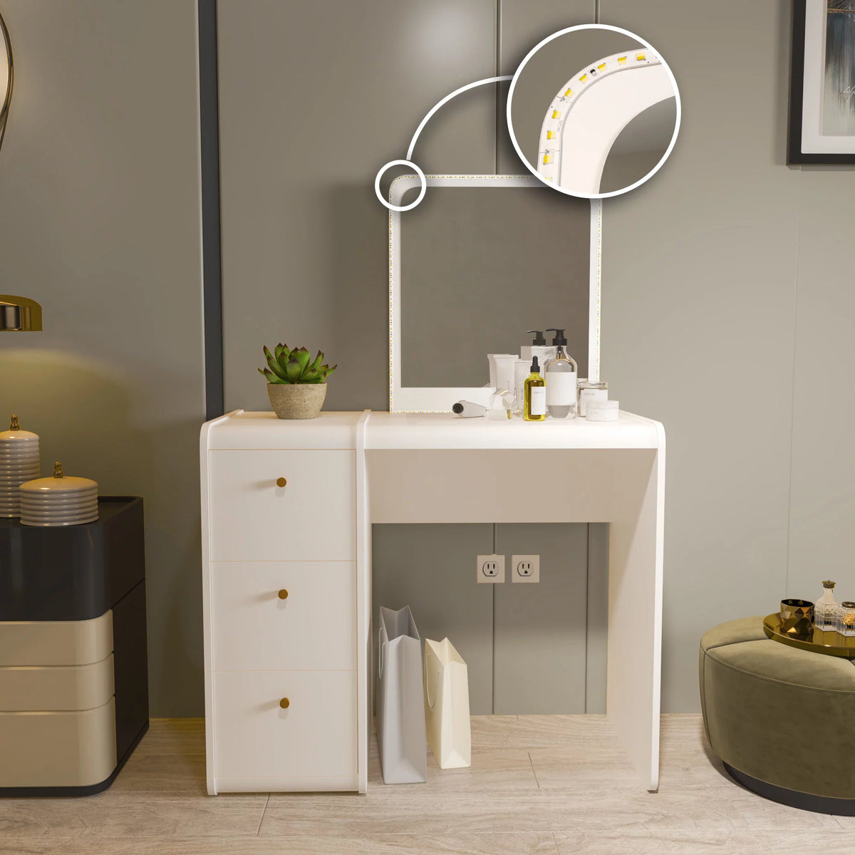 White Lighted Vanity Table Z4910