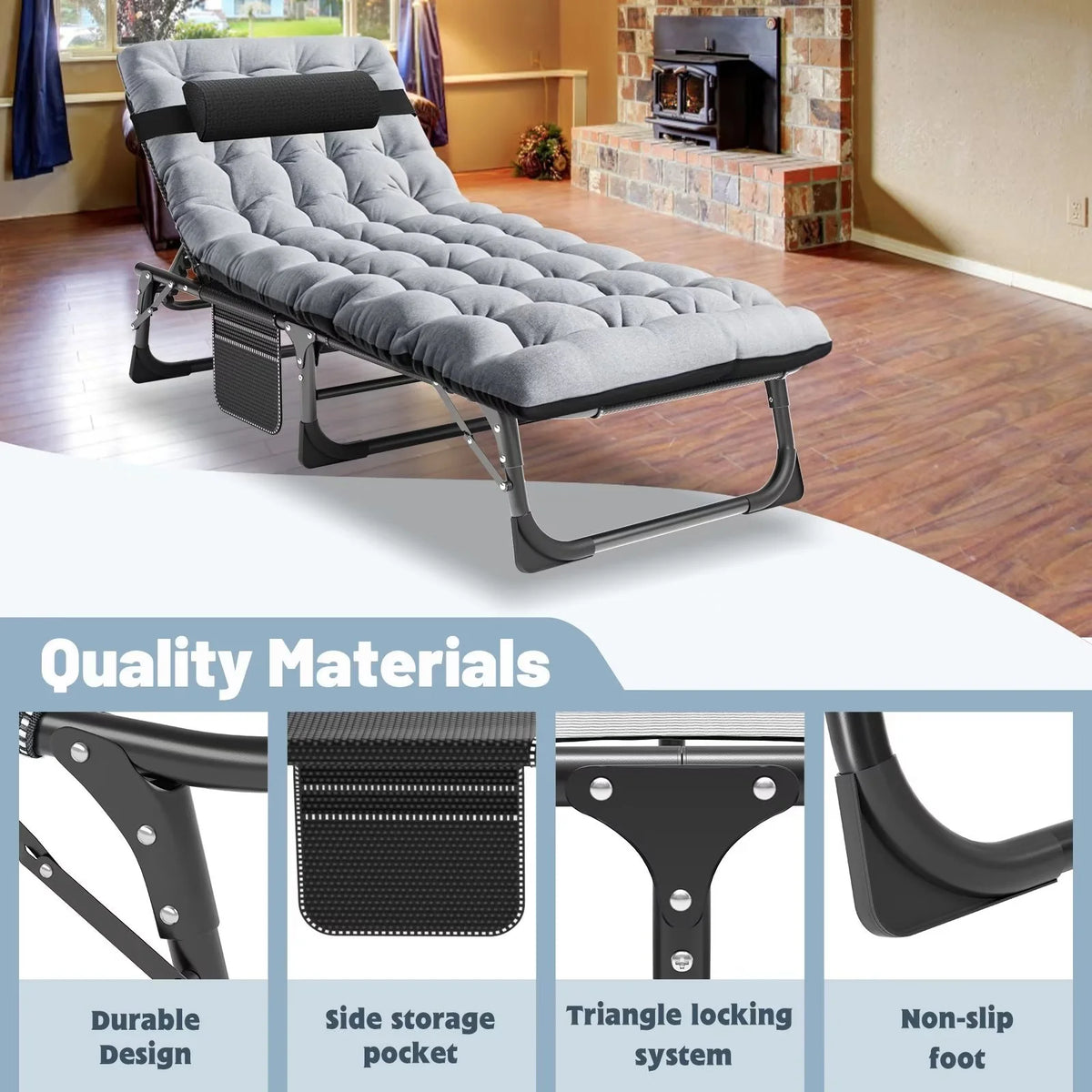 Portable Folding Lounge Chair Adjustable 4-Position with Pillow D739