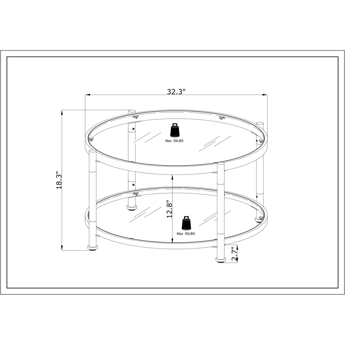 Acrylic Round Tempered Glass Coffee Table J994