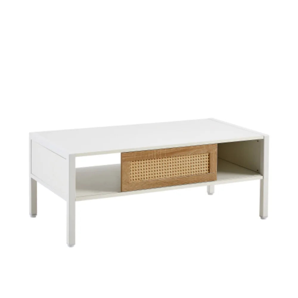 40.16" White Rattan Coffee Table with Storage J77938