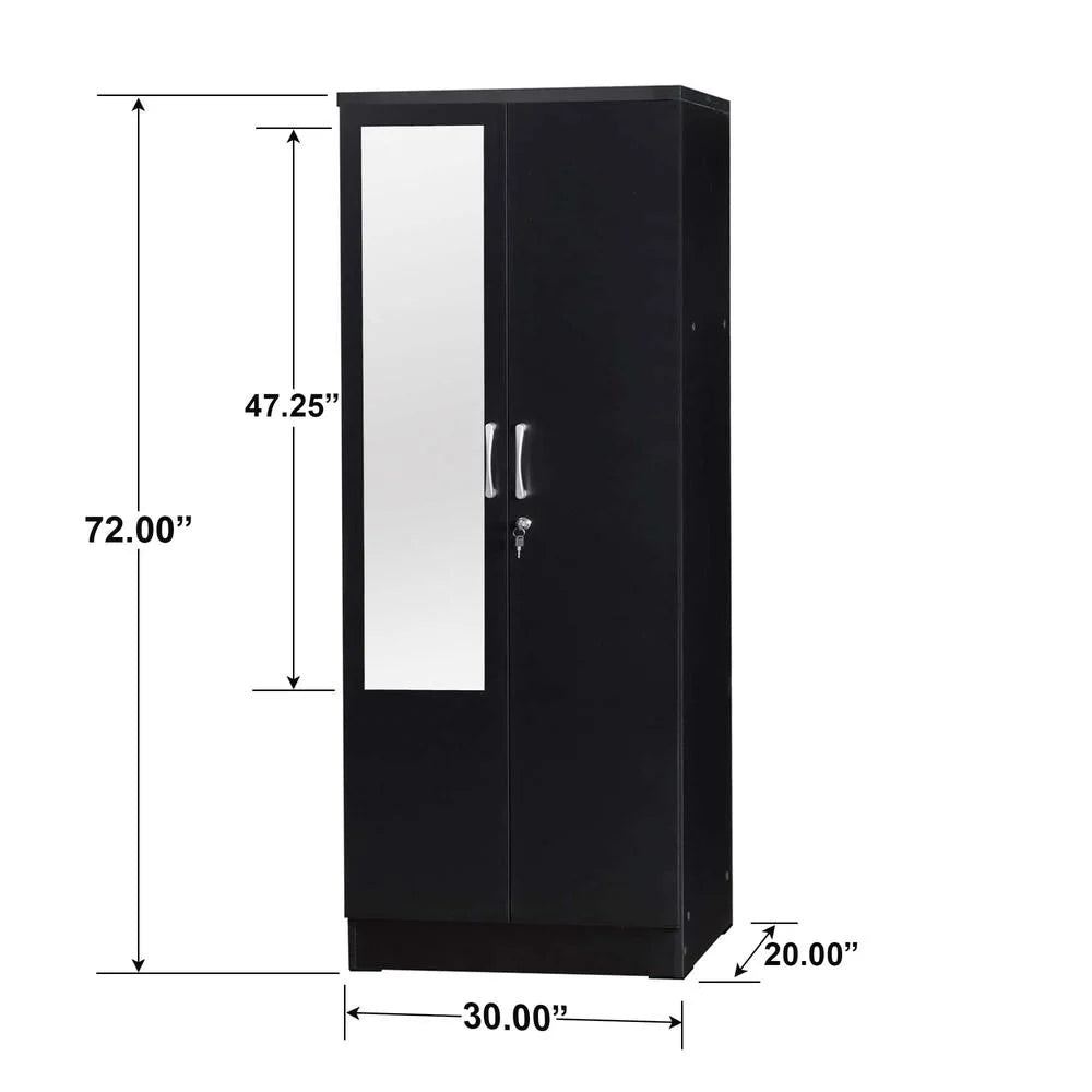 Black Two Door Armoire Wardrobe with Mirror E6625