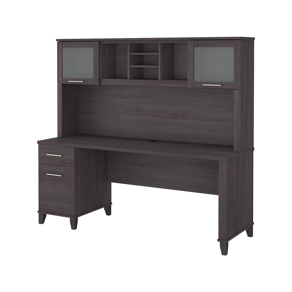 72W Office Desk with Drawers and Hutch in Storm Gray G90821