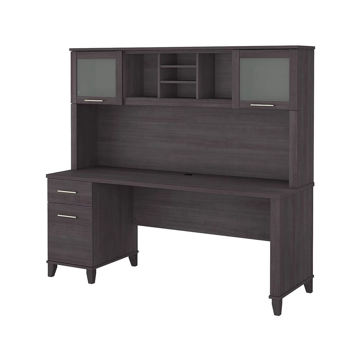 72W Office Desk with Drawers and Hutch in Storm Gray G90821